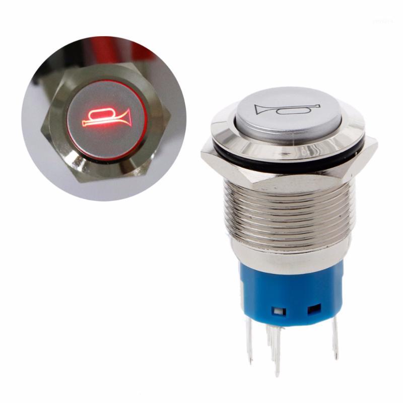 

1Pc 19mm Blue/Red/Green LED Power Momentary on/off button Horn Button Metal Push Buttons Lighted Switch 12V High Quality C451