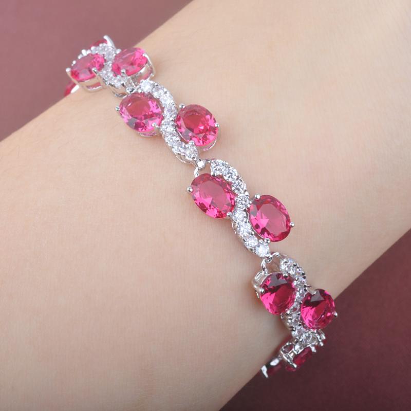 

New Red Zircinia White Zirconia Silver Color For Women Link Chain Bracelet Free Shipping OS0157