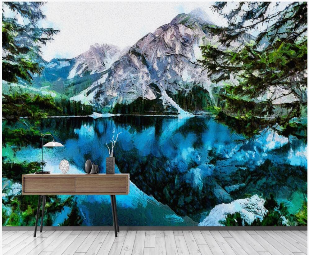 

3d wallpaper custom photo mural Modern mountain lake abstract landscape oil painting Home decor 3d wall murals wallpaper for living room, Non-woven wallpaper