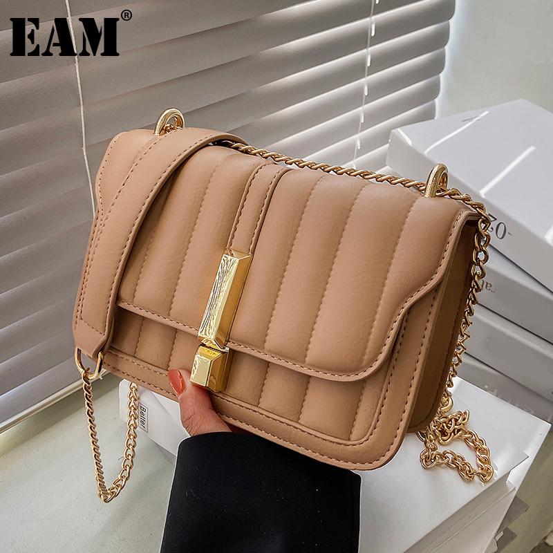

[EAM] Women New Elegant Brief Chains PU Leather Flap Personality All-match Crossbody Shoulder Bag Fashion Tide 2021 18A1351, Black