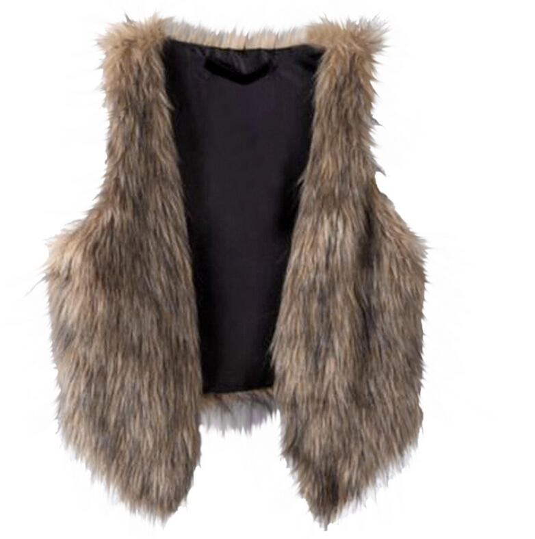 

Women Winter Warm Sleeveless Casual Faux Fur Vest Gilet Jacket Coat, Brown