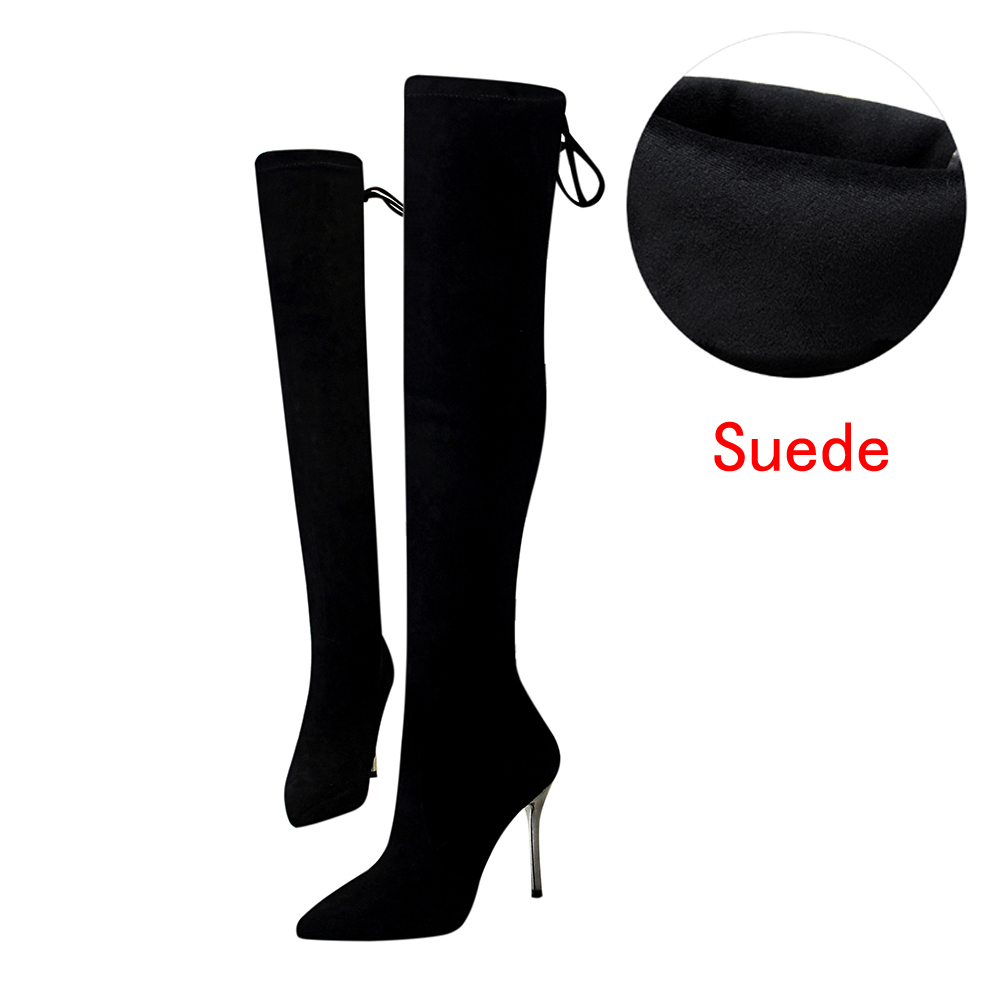 

Fashion 2020 women Winter ladies in high heels shoes on the long knee Black knitting boots D4PY, Suede