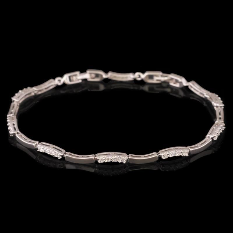 

MxGxFam Fashion Link Bracelet Women Clear Round Stone White Gold Color Hot Sale