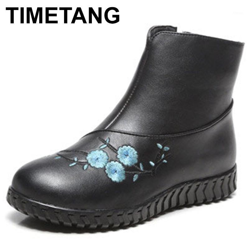 

TIMETANGHandmade Embroidery Boots Women's Autumn And Winter Women's Boots New Thick Bottom Mother Dance Cotton ShoesE3191, Without plush black