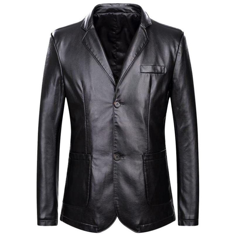 

New Autumn leather men's jacket Casual business suit collar Faux leather black coat marc clothes large size