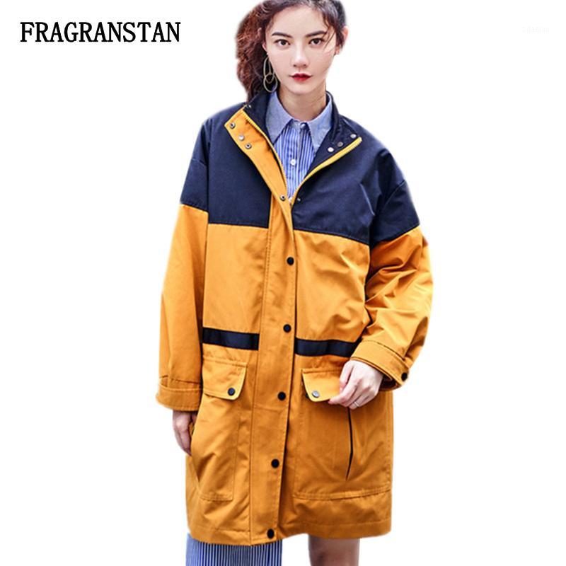 

Women Autumn Winter Big Pocket Hit Color Trench Coat Female New Vintage Fashion Casual Loose Plu Size High Quality Vestidos Q3851, Ginger