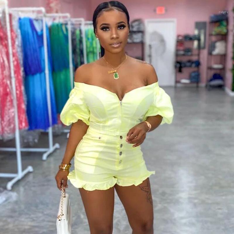 

Women' Tracksuits Sexy Off Shoulder Two Piece Set Women 2021 Summer Puff Sleeve Crop Top And Ruffle Shorts 2 Birthday Outfits For Women1, White