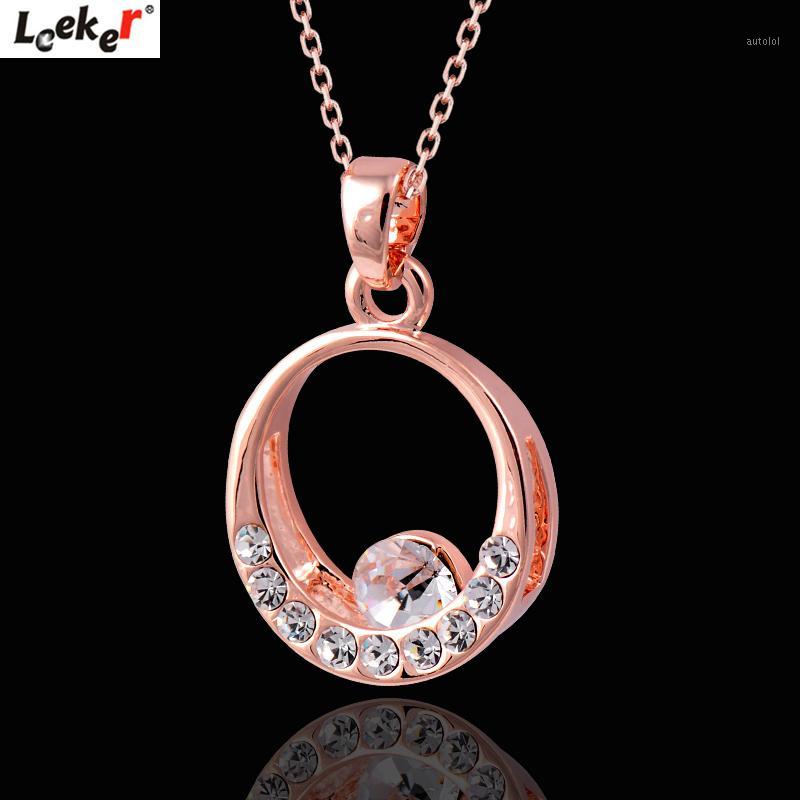 

LEEKER Elegant Round Circle Pendant Necklace For Women Shiny Crystal Stones Link Chain Custome Jewelry 444 LK81