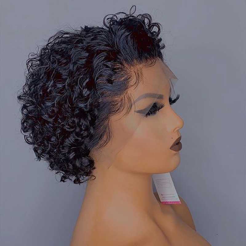 

180% Pixie Cut Short Curly Wig 13*4 Lace Front Human Hair Wigs Brazilian Remy Blunt Cut Bob 360 Wig PrePlucked With Baby Hair, 4x4 lace closure wig