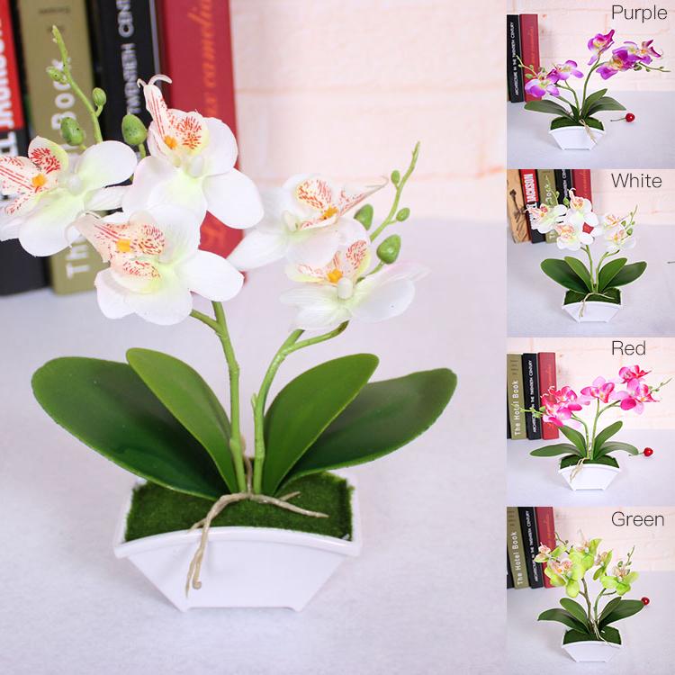 

Artificial Butterfly Orchid Flower + Vase Set Real Touch Leaves Artificial Plants Overall Floral For Wedding Gift, Red