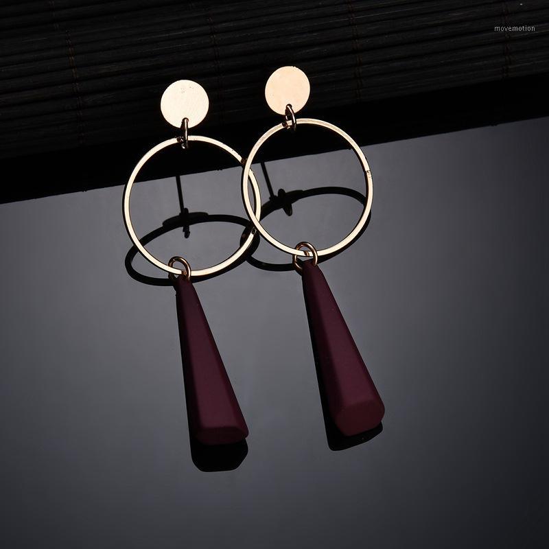 

New Korean Stud Earrings Women's Fashion Wooden Earring Geometric Round Circle Long Pendant Jewelry Red Green Gray Black Earring1