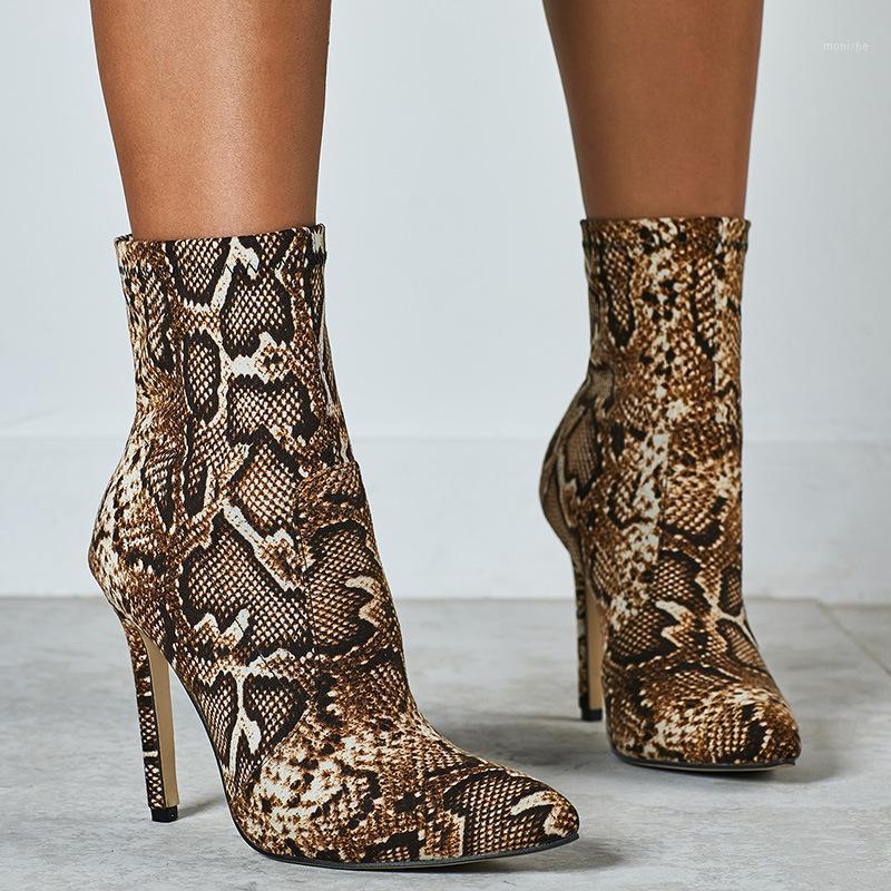 

Women's Rubber Boots Zipper Leather Booties Fashion Womens Shoes 2020 Snake Print Boots-women Rain Sexy Punk High Heel Genuine1