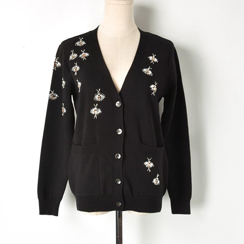

New Women's Clue Luxury Beading Cardigans Designer Launtejoules Bees for Drawers Male Outfit Decorating on v Jumper Shirts R7m6, Black