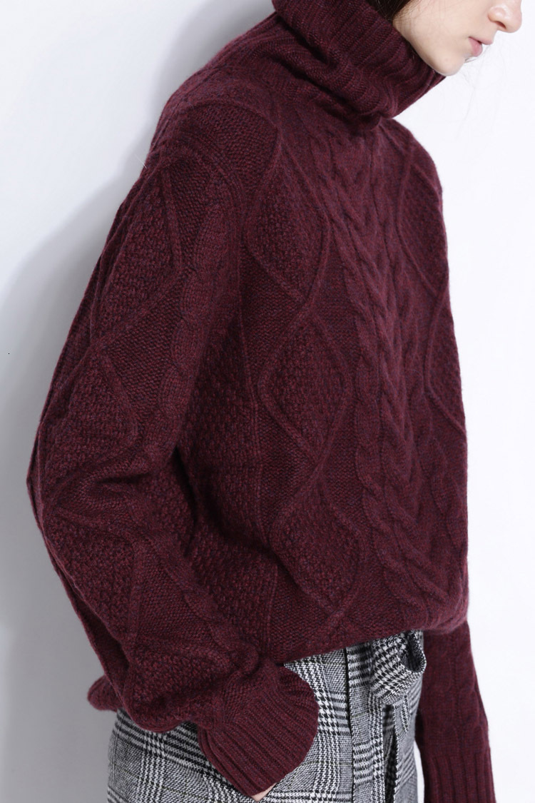 

2021 New Women Euro Style Turtleneck Sweater Autumn Winter Thick Warm Pullovers Elegant Loose Casual Female Jumper Soft Knitwear C5wd, Burgundy