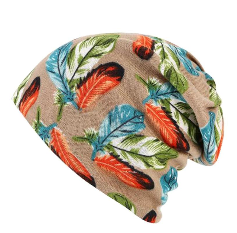 

Women's Soft Feather Printed Slouchy Baggy Beanie Spring Autumn Outdoor Skull Cap Hip Hop Hats, Black