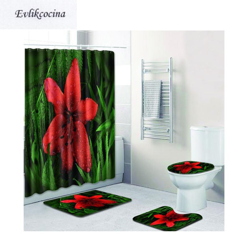 

Free Shipping 4pcs Red Lily Casa De Banho Banyo Bathroom Carpet Toilet Bath Mat Set Non Slip Tapis Salle De Bain Alfombra Bano