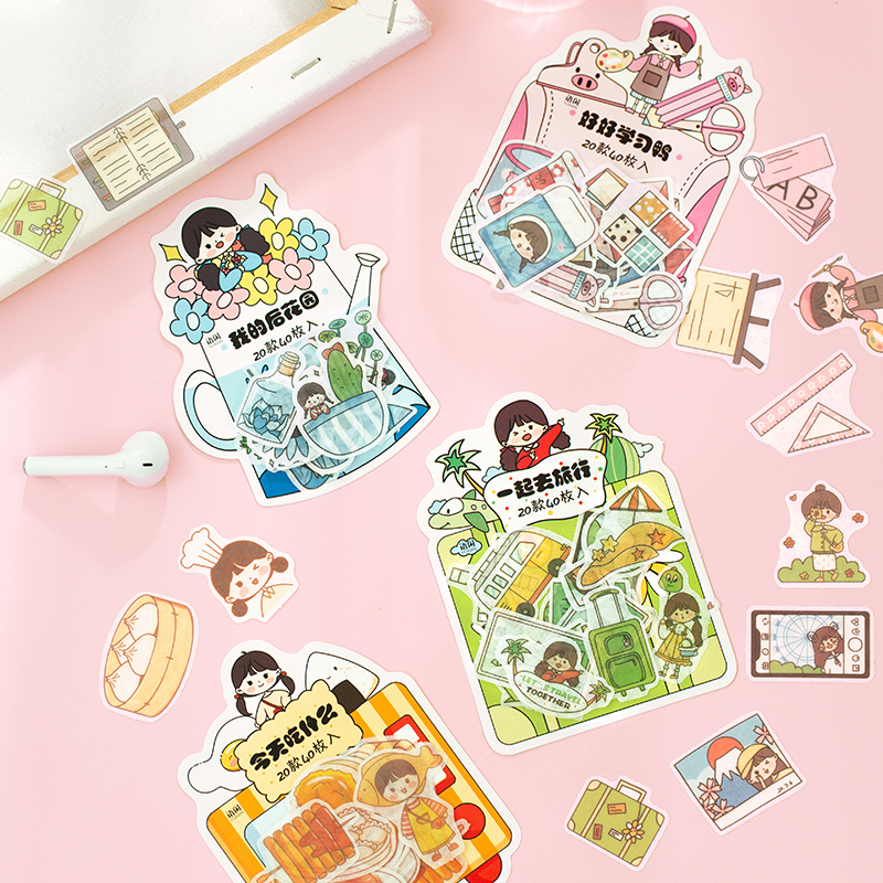 

Kawaii Cartoon Girl Stickers 40pcs Decorative collage Scrapbooking StationeryGift Aesthetic planner stickers bullet journal