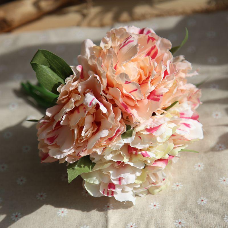 

European Artificial Peony Flower Silk Flowers Simulation Peony Flower Bouquet Fake Leaf Wedding Home Party Decor, Orange