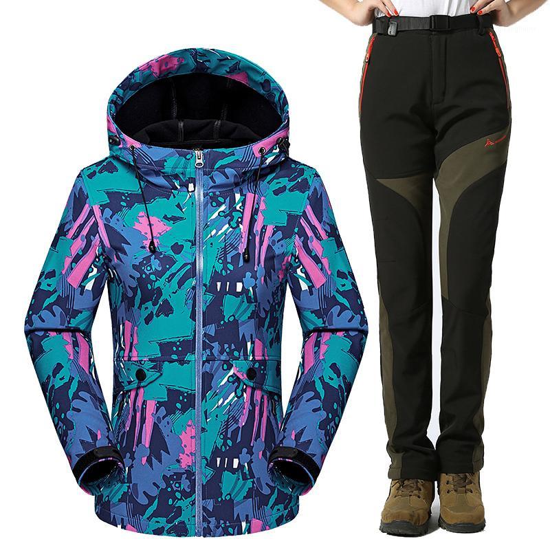 

Women Winter Waterproof Jacket Fishing Skiing Warm Fleece Softshell Jacket And Pants Outdoor Camping Hiking Set1, Army green