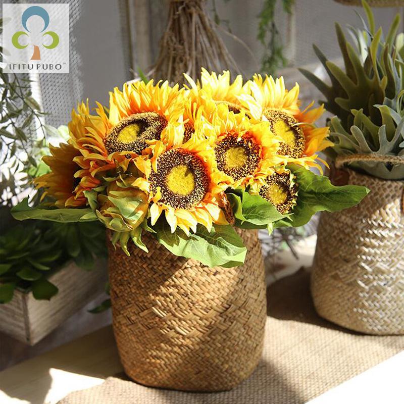 

5 Branch Sunflowers Artificial Sunflowers Bouquet Bridal Bouquet 5 Big Flower Head Fake Flowers for Home Wedding Decoration GYH, Orange