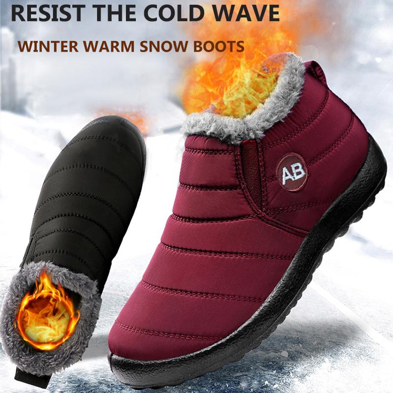 

Winter Shoes Woman Ankle Boots Waterproof Snow Shoes Warm Plush Ladies Booties Zip Up Botas Feminina, Red ab