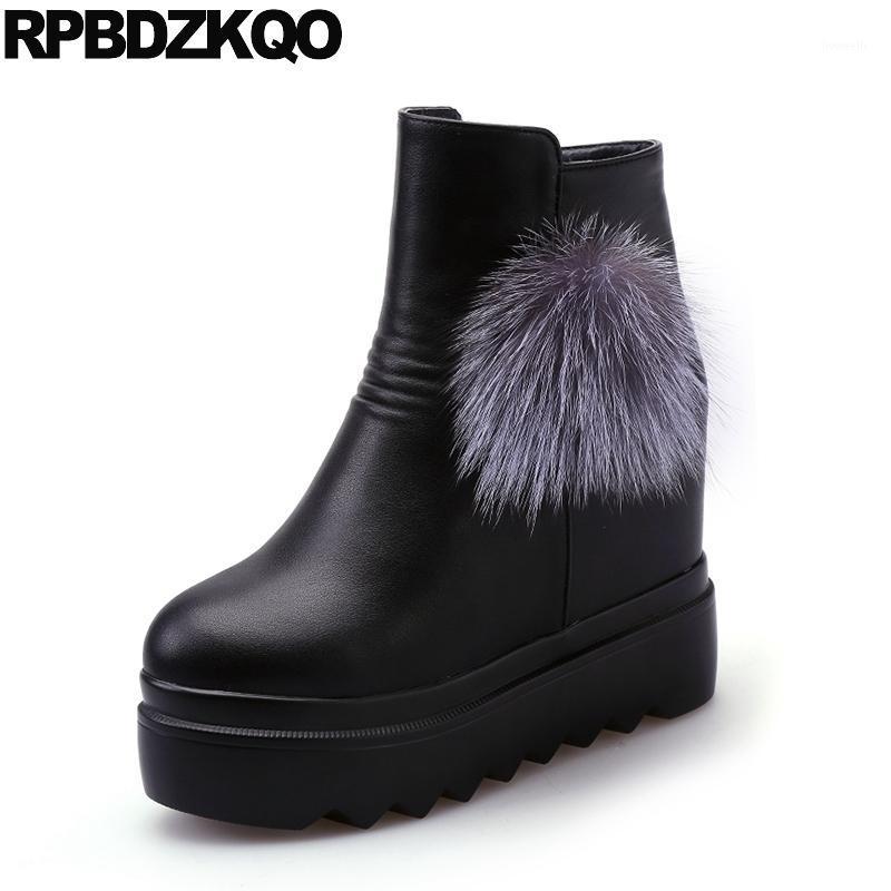 

Shoes Flat Muffin Booties Waterproof Platform Height Increased Ankle Casual Pom Poms Round Toe Black Women Boots 2020 New Ladies1