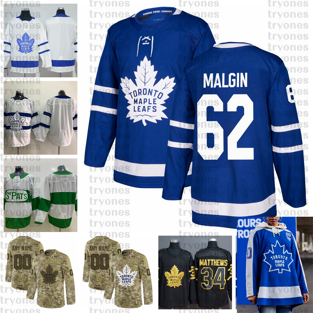

2021 Reverse Retro Customize #62 Denis Malgin Toronto Maple Leafs Jerseys Golden Edition Camo Veterans Day Fights Cancer Hockey Jersey, Black