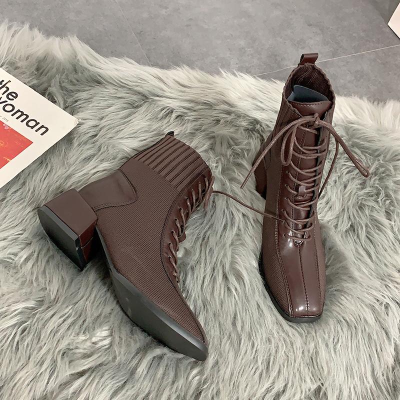 

Shoes Woman Flat Boots Luxury Designer Round Toe Boots-Women Low High Heel Ladies Autumn Fashion Rubber 2020 Mid-Calf Rock