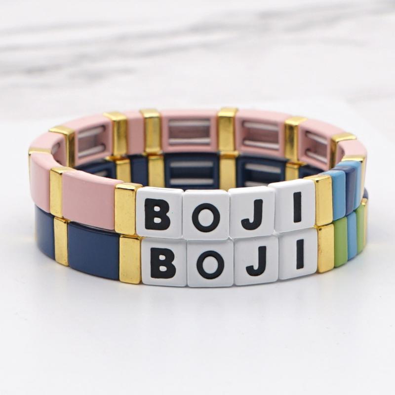 

2020 New Fashion Letter BOJI Tile Bracelet For Women Female Bohemian Enamel Stretch Charm Bracelets Jewelry Friendship