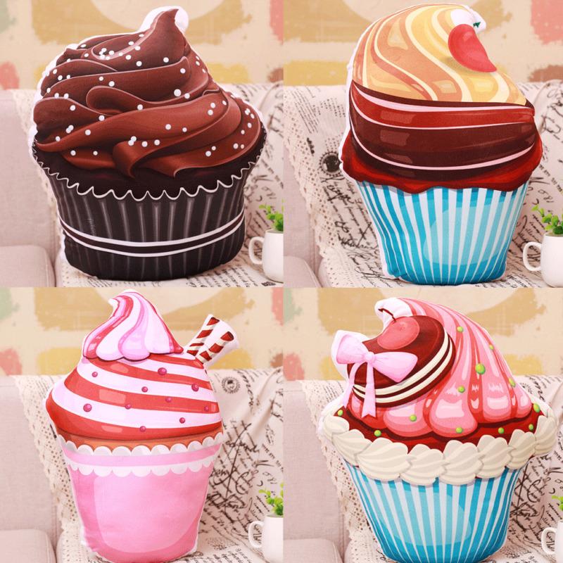 

3D Ice Cream Cake Pillow Textile Cute Plush Soft Sofa Waist Throw Bed Cushion Stuffed Toys Home Decro