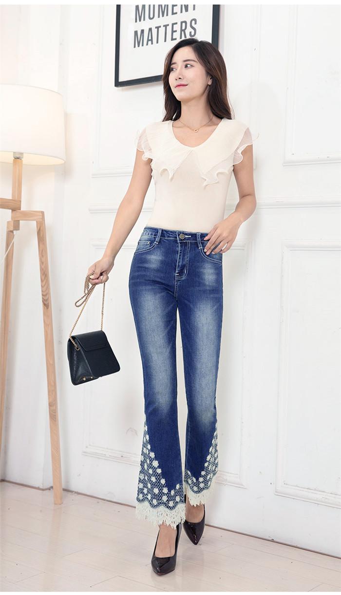 

2020 spring boot cut jeans pants lace elastic slim slimming high waist loose, 3301