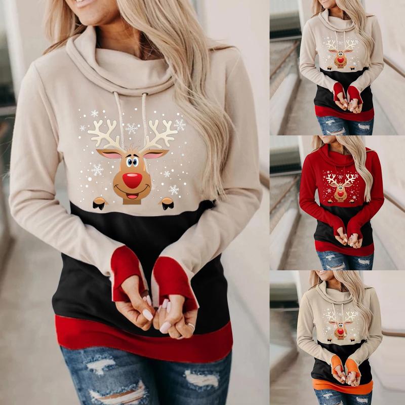 

Christmas Elegant Print Tunic Blouse Shirt Turtleneck Top Casual Autumn Winter Ladies Female Women Long Sleeve Blusas Pullover, Orange