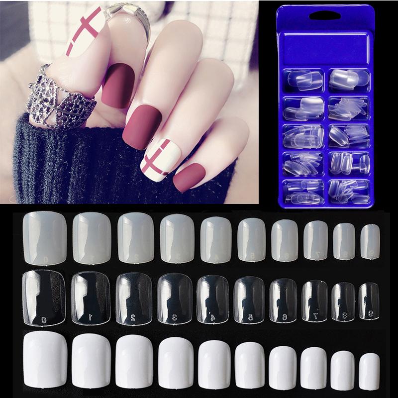 

100pcs/box Short False Nails Tips Square Shape Artificial Nails Finger Full Cover Fake Nail Tips Manicure Art Faux Ongles, Transparent