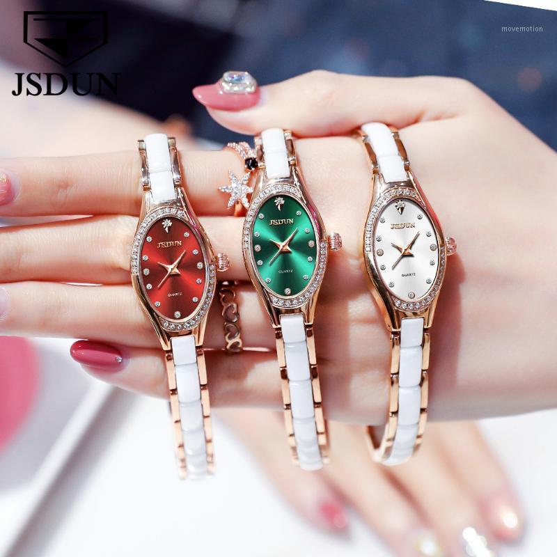 

JSDUN Oval Small Dial Watches For Women Elegant Rhinestone Bracelet Watch Ladies Diamond Dress Quartz Wrist Watch Relogio1, Red