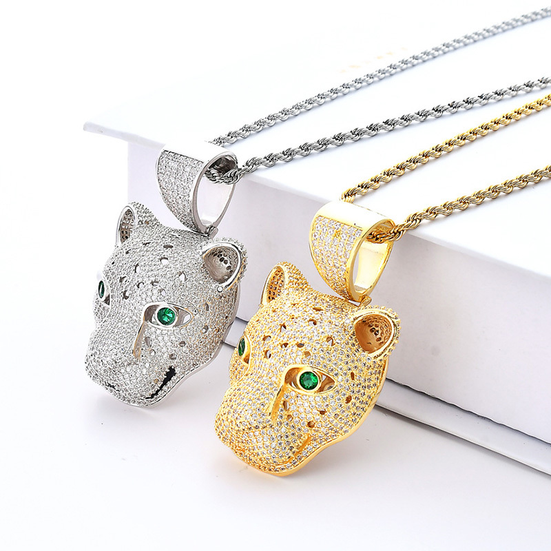 

Out Bling Iced Leopard Head Pendant Two Colors Micro Pave Zircon of Men Necklace Hip Hop Fashion Jewelry U7mk