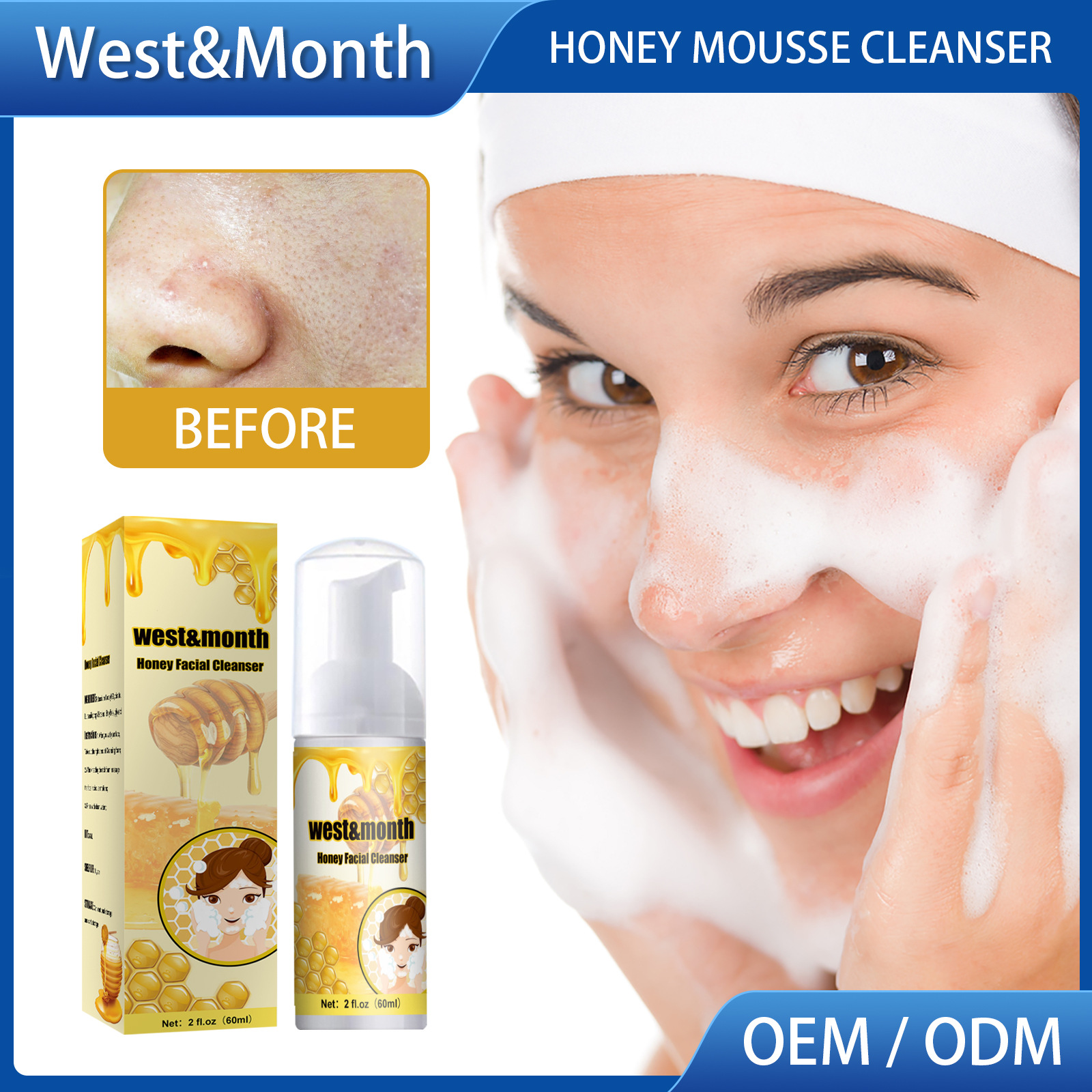 Free freight West&Month OEM ODM Honey Mousse Cleanser Gentle and non-irritating winter moisturizing and makeup removing foam-image-751457911
