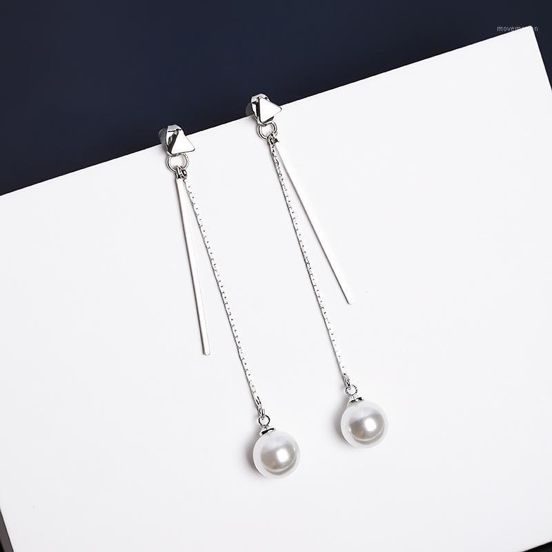 

2020 Korean Style Fashion Alloy Strip Women Dangling Earrings Simulated Pearl Temprement Brinco1