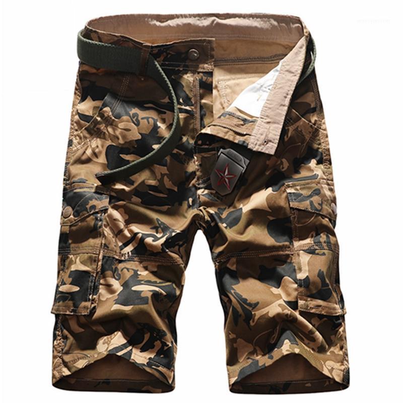 

Mens camouflage cargo shorts, cotton washed summer straight five-point shorts, practical multi-pocket overalls for fans1, Khaki