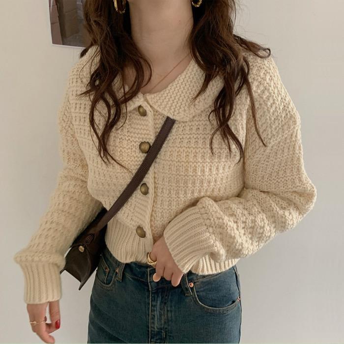 

Braid Knitted Short Cardigan Women Sweater Retro Look Autumn Winter Lovely Pull Femme Jersey Mujer, As pic