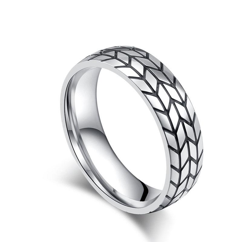 

Cluster Rings Silver Color Stainless Steel Cool Motorcycle Tire For Men Hip Hop Punk Biker Ring Geometric Striped Band