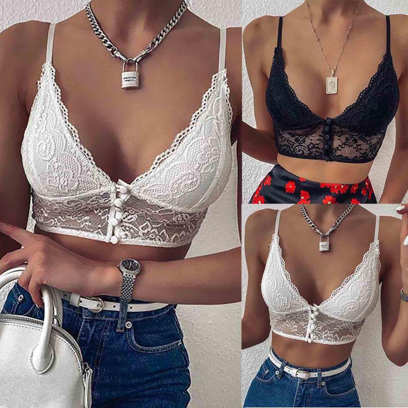 

2021 New Women' Fashion Lace Floral Hollow Bra Sexy Sleeveless Crop Women' Sports Bra Fitness Top Thermal Tube Top, Black