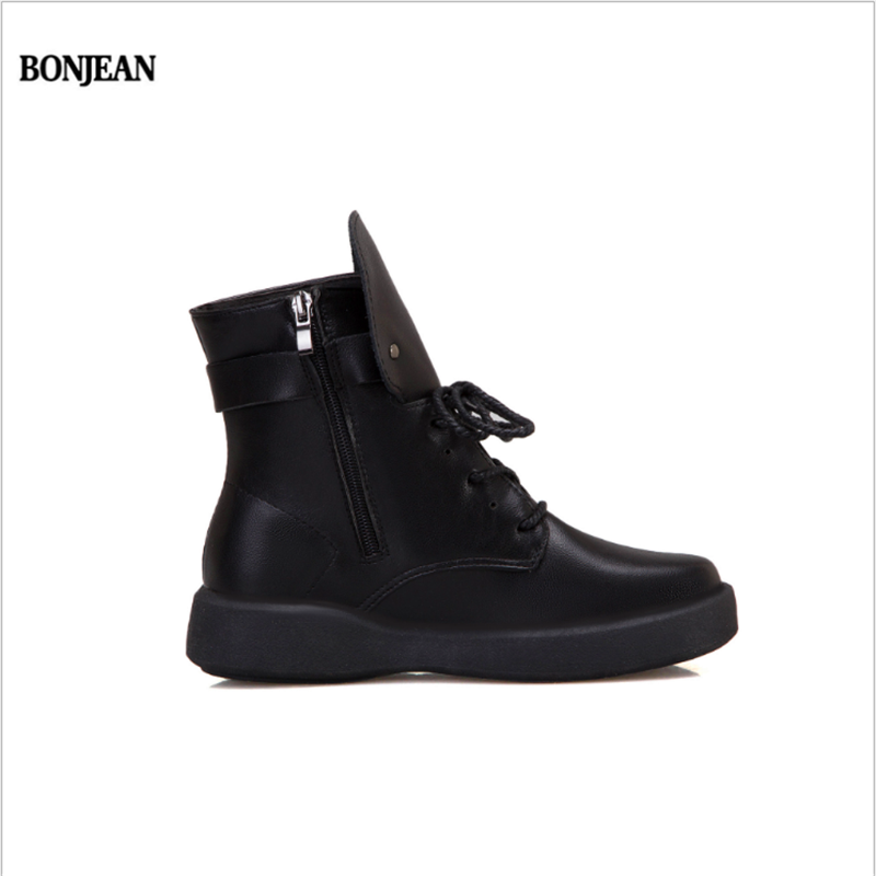 

BONJEAN Boots children's autumn and winter new England boots women's retro flat with casual women's, Black