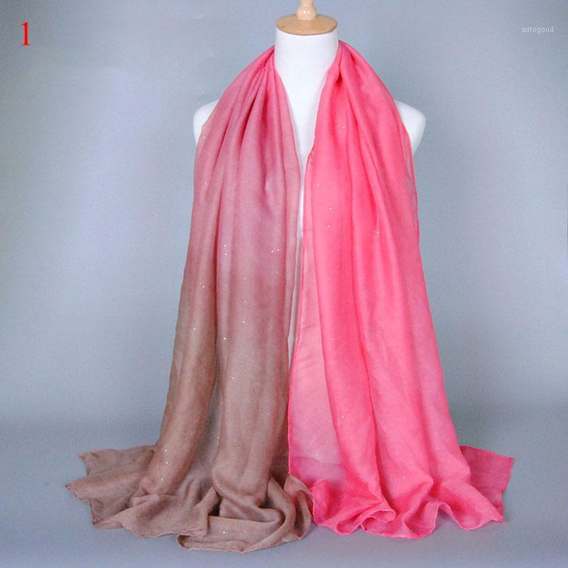 

Scarves Patchwork Gradient Glitter Scarf Double Color Muslim Hijab Autumn Winter Ombre Shimmer Long Shawls Classic1