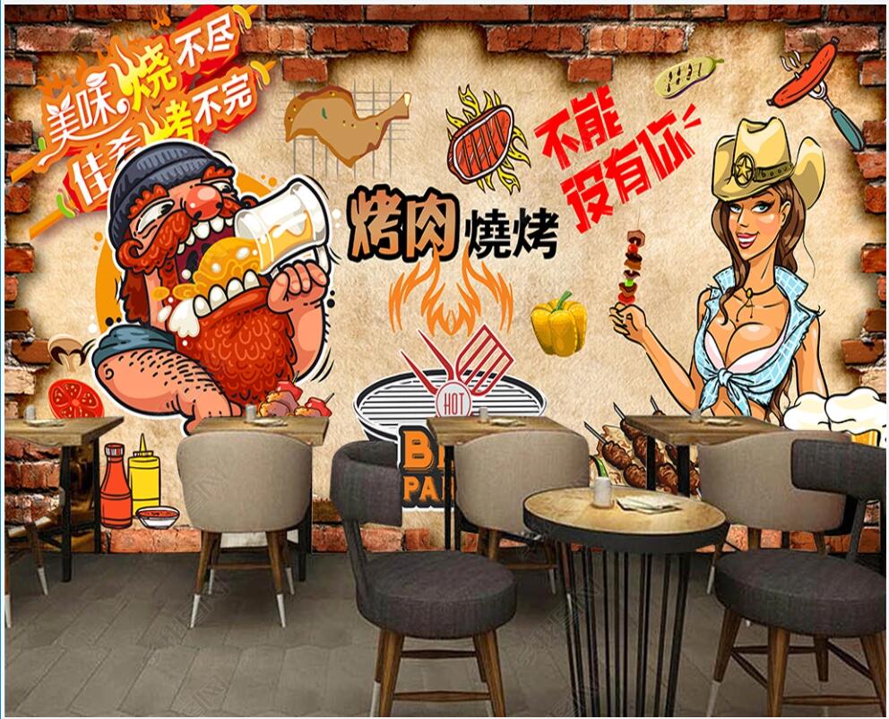 

3d wall paper custom photo mural Hand-painted beauty brick wall barbecue beer restaurant decor 3d wall murals wallpaper in the living room, Non-woven wallpaper