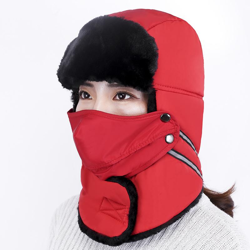 

Men's and women's winter cycling hats new Korean version of the windproof thick warm ear protection plus velvet outdoor quick-dr, Black