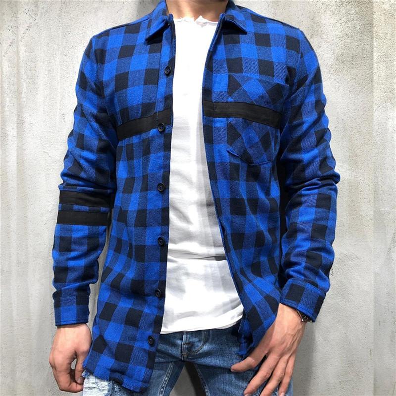 

2020 Autumn Fashion Men Plaids Shirt Casual Slim Shirts Men Single Breasted Check Shirts Long Sleeve Buttons Men's Tops, Black