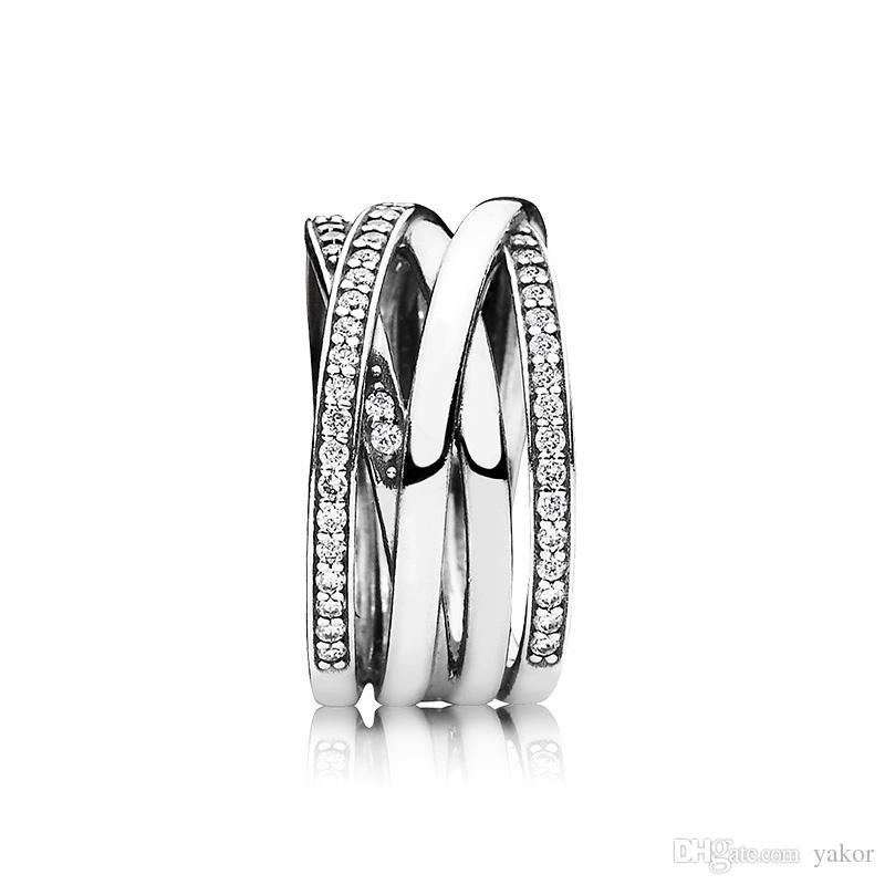 

NEW 925 Sterling Silver Women Wedding RING Logo Original Box for Pandora 18K Rose gold CZ Diamond Rings Set Girls Gift Jewelry