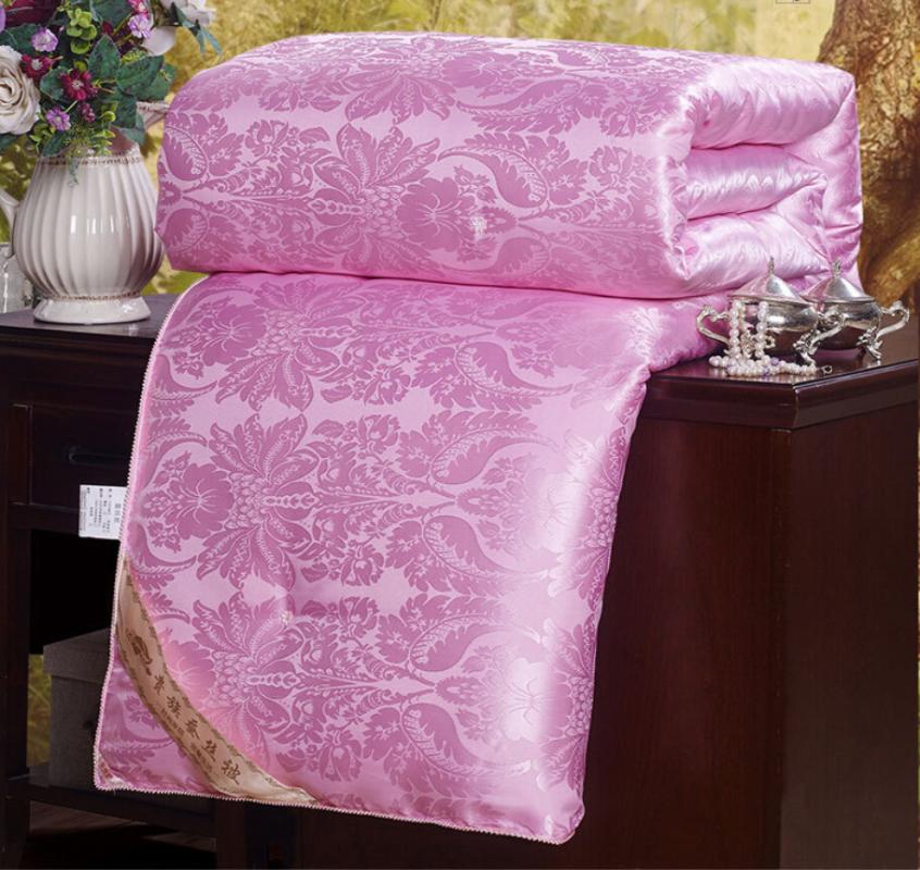 

100% Natural Silk Duvet Comforter Quilt For Summer/Winter Warm Soft Mulberry Silk Filler Handmade Bedding Pink Blanket Jacquard, As pic