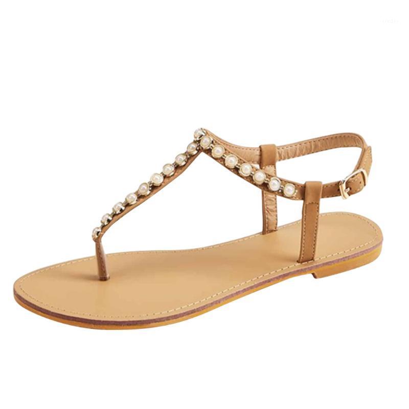 

Sagace Summer New Hot Women Sandals Pearl Sexy Comfortable Flat Bottom Clip Toe Non-slip Personality Design 20201, White