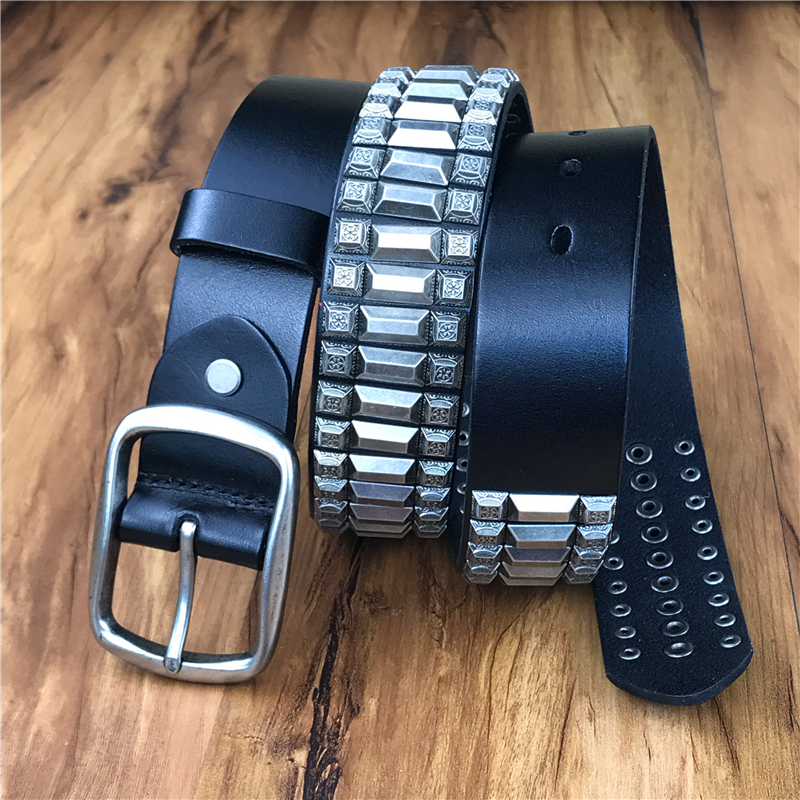 

Heavy rivet leather male metal screw prisoner punk jeans belt buckle hombre ceinture black mbt0572 ALY3